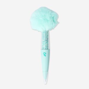 Turquoise ballpoint pen with plush top - Image 1