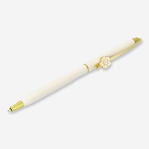 White ballpoint pen with flower decoration - Image 3