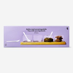 Wooden tray with serving bowls and spoons - Image 1
